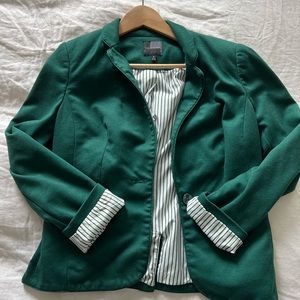 Emerald green classic for blazer with fun pin stripe liner